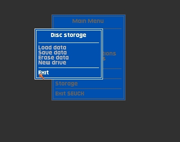 The Storage menu for loading and saving data